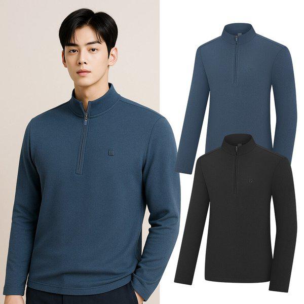 男性用起毛ソフト長袖ハーフジップTシャツ KSC043WT9M