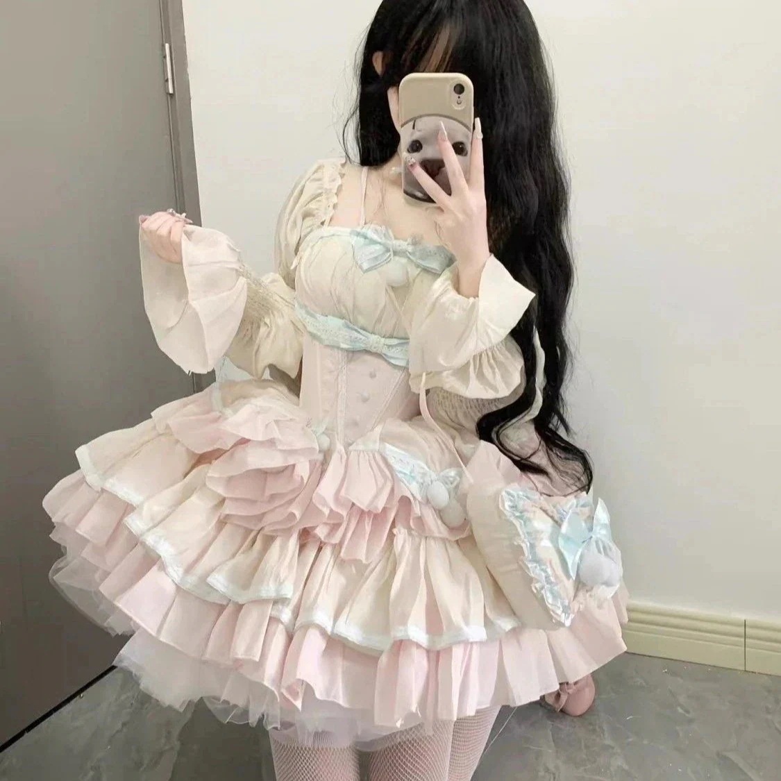 【3日出荷】ロリータワンピース ファーストラブスイートスタイル ボリュームケーキスカート ウエスト締り春用モデル コスプレ