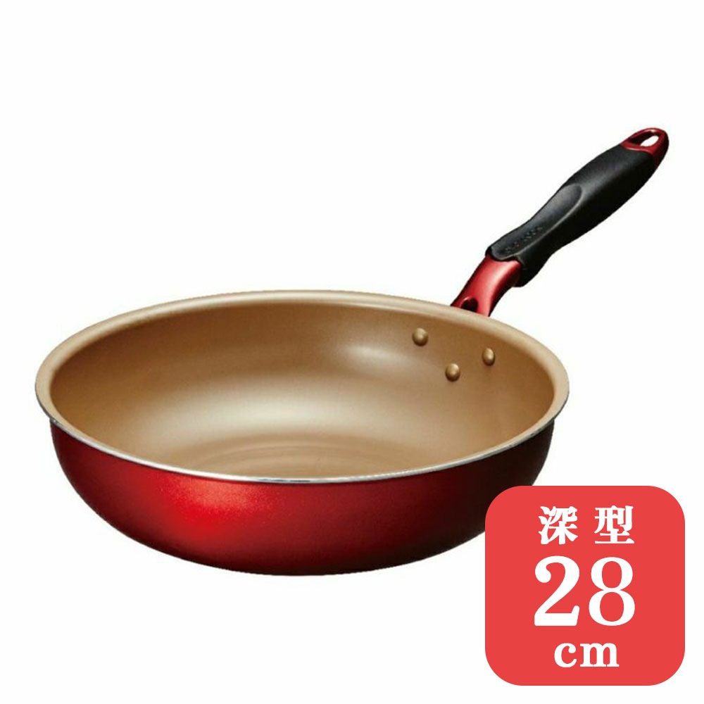 フライパン evercook α エバークックアルファ 深型 28cm レッド ガス火 IH対応 ふっ素樹脂コーティング フライパン EAFP28DRD (sa)