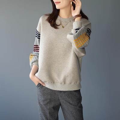 トップストレーナードッキング ストリート バイカラー 切り替えデザイン Uネック 長袖 プルオーバー トップス 大人可愛い かわいい 配色 カジュアル おしゃれ 上品 レディース ニット トレーナー