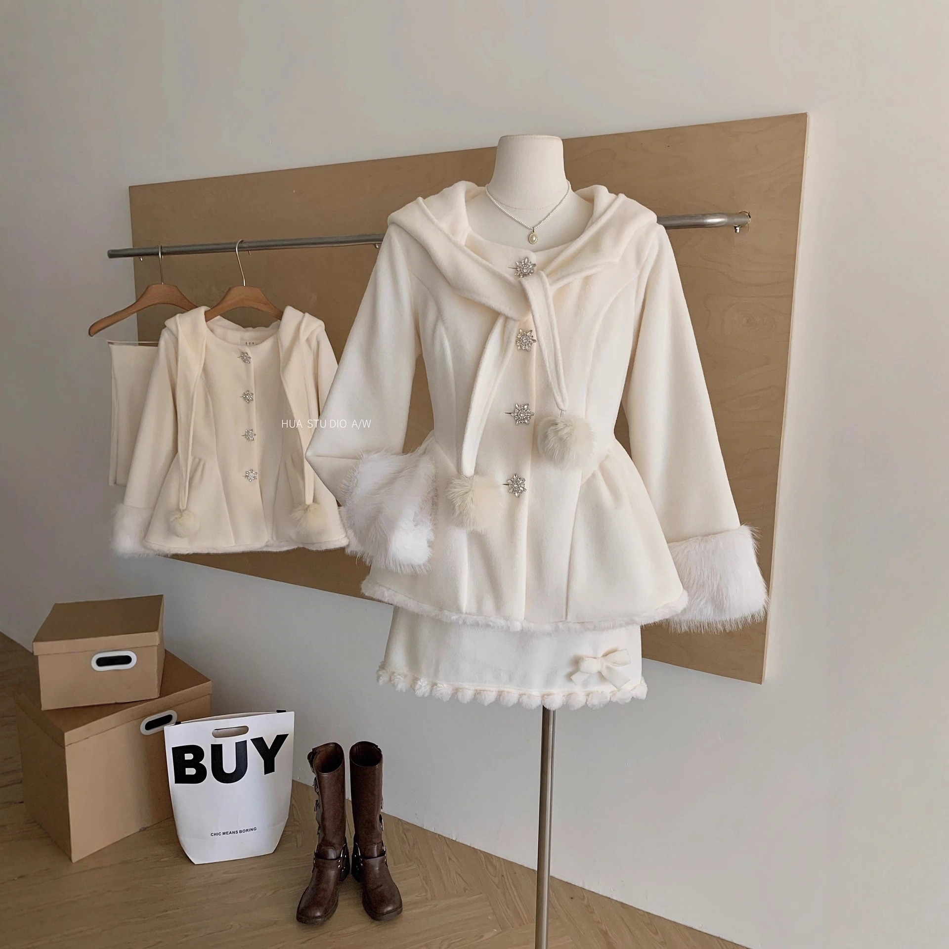 バースデー/パーティー 毛足ジャケット コーデ 量産型 清楚め