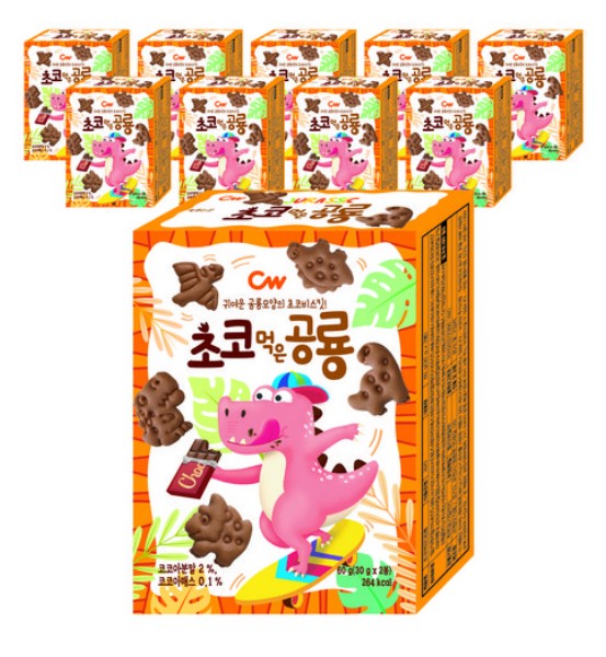 チョンウ食品 チョコ食べた恐竜ビスケット 60gX10個 OR 60gX20個 韓国菓子 人気商品