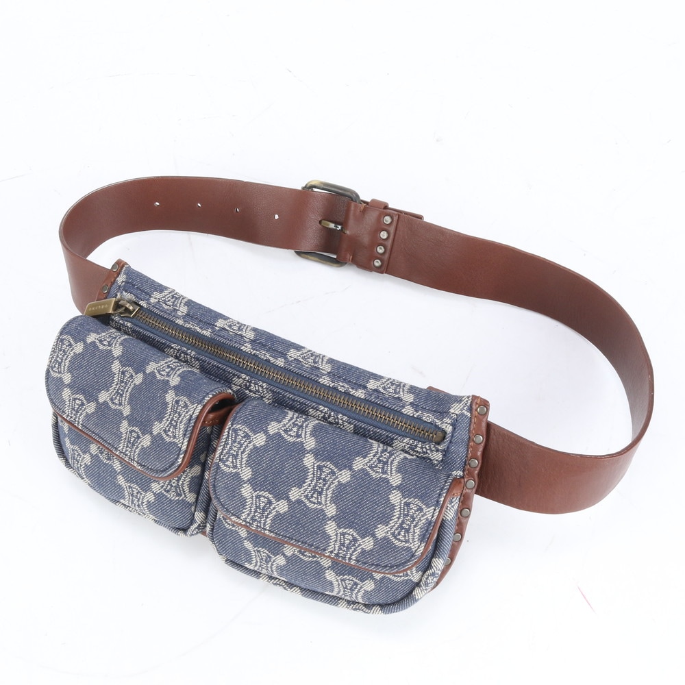 極美品 パリ マカダム デニム レザー×キャンバス 2WAY ボディバッグ 斜め掛け ボディ ウエストポーチ ショルダー トート メンズ RUE CQ37-6 中古