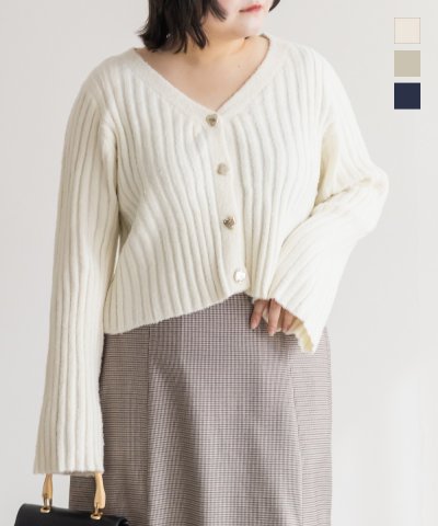 大きいサイズ レディース LL 3L 4L XL XXL XXXL CLETTEオリジナルハートボタンリブニットカーディガン