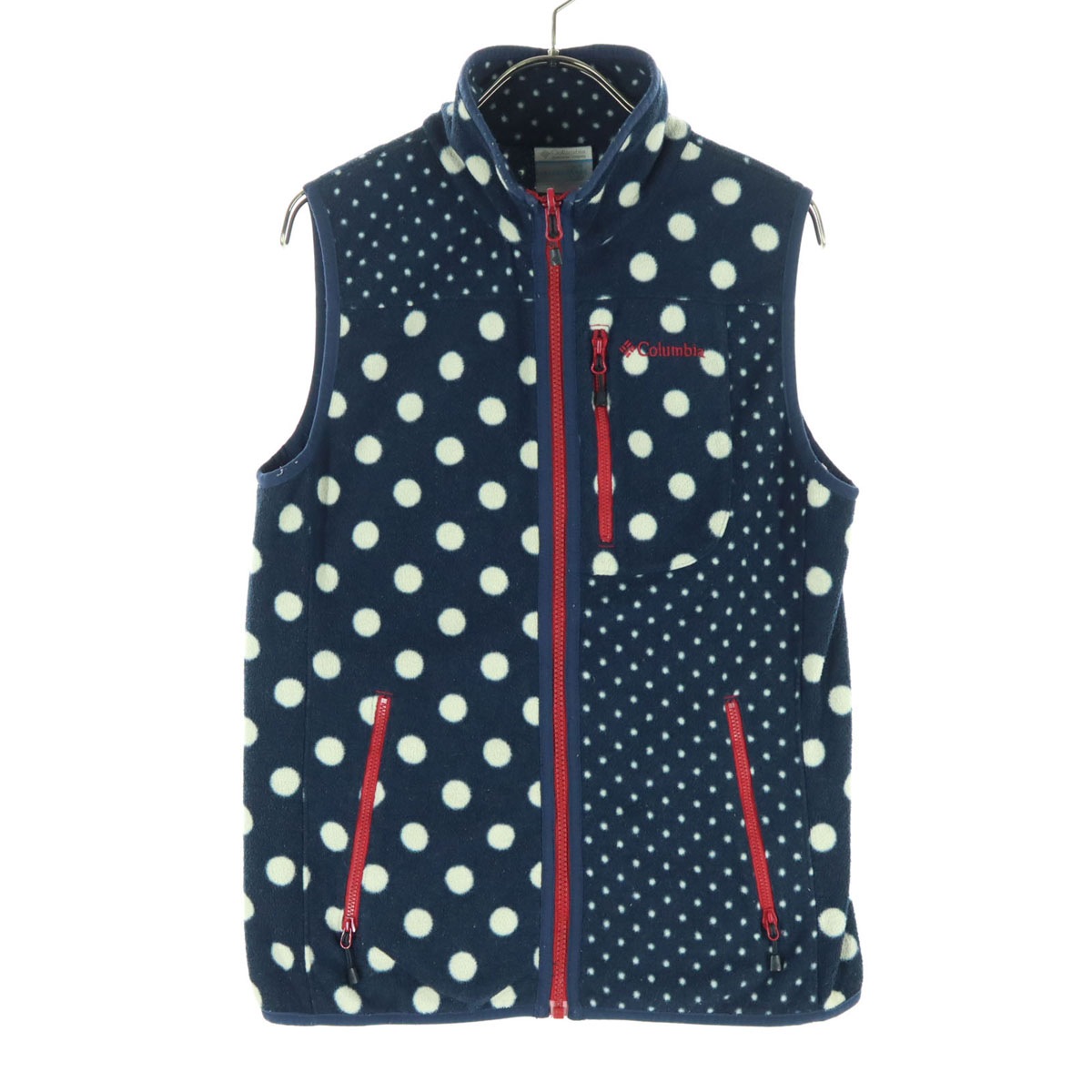 水玉柄 フリース ベスト M ネイビー レディース 古着