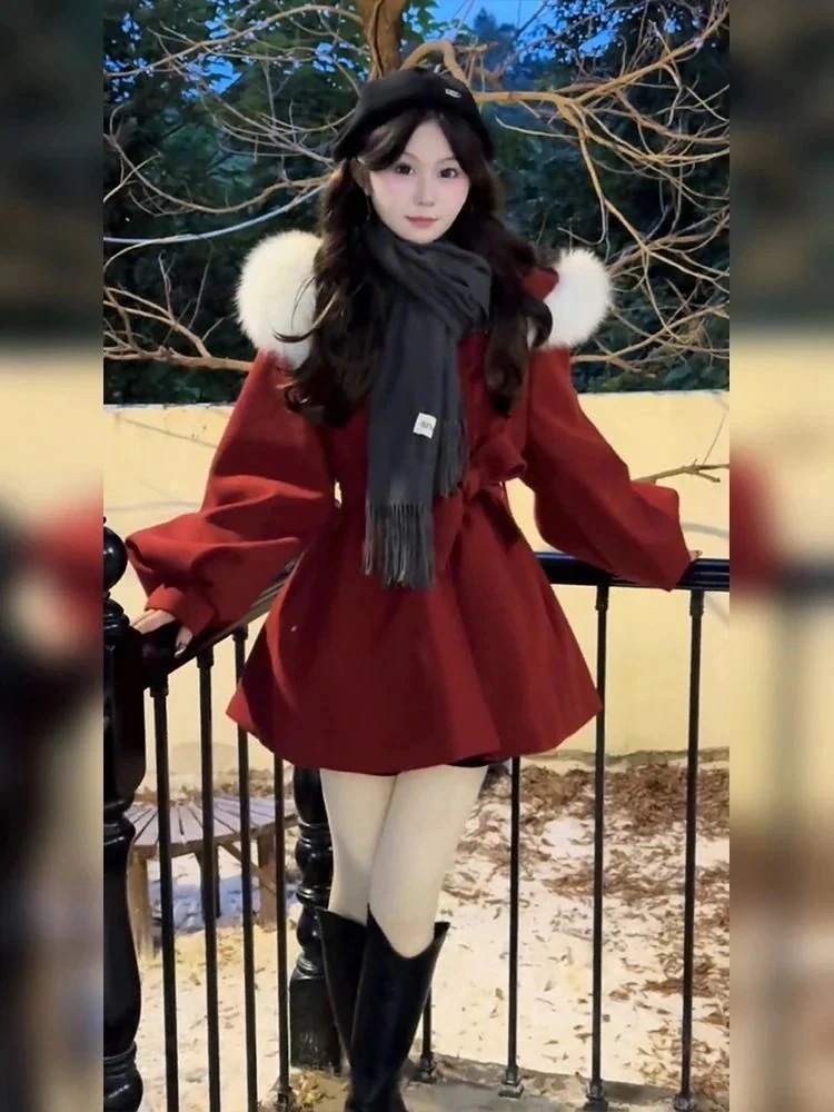 中わた入り クリスマス コート 3日以内出荷サンタコスプレ 韓国 レッド 新 厚手ツイード ジャケット サンタコス レディース コットン