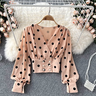 Qoo10] ドット柄 カシュクール ブラウス ノーカ