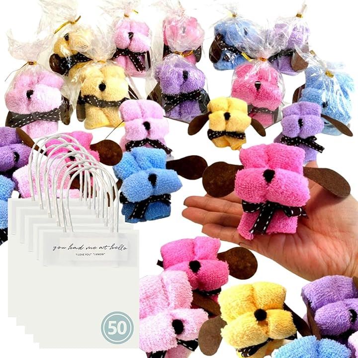 犬 ドッグ シェイプ ミニタオル OPP 包装済み プチギフト 粗品 プレゼント 個別 SW2035 小分けバッグ付( 小分けバッグ付 50個)