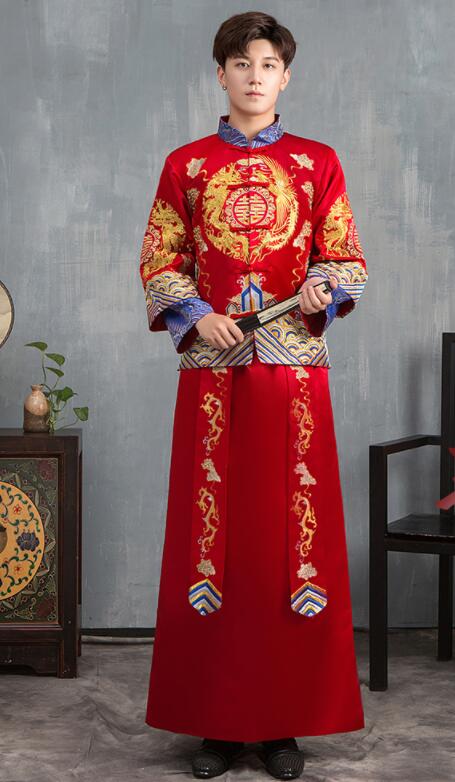 期間限定30%割引 中華服　メンズ用　上下二点セット　チャイナ服　男性華流コスプレ衣装　チャイナ風舞台ステージ衣装　セットアップ　中国古代漢服唐装　イベント変装仮装　赤　華服　中華服　メンズ用