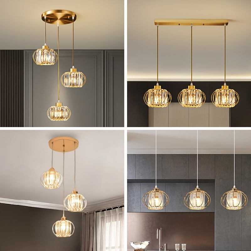 エレガントな3ヘッドクリスタルペンダントライト - ゴールデンメタルE27ランプヘッドダイニング＆リビングルームの装飾に新年とクリスマスにぴったり（電球は含まれません）