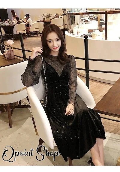 パーティードレスシースルーデート服長袖袖ありハイネック結婚式お呼ばれドレス20代30代40代上品