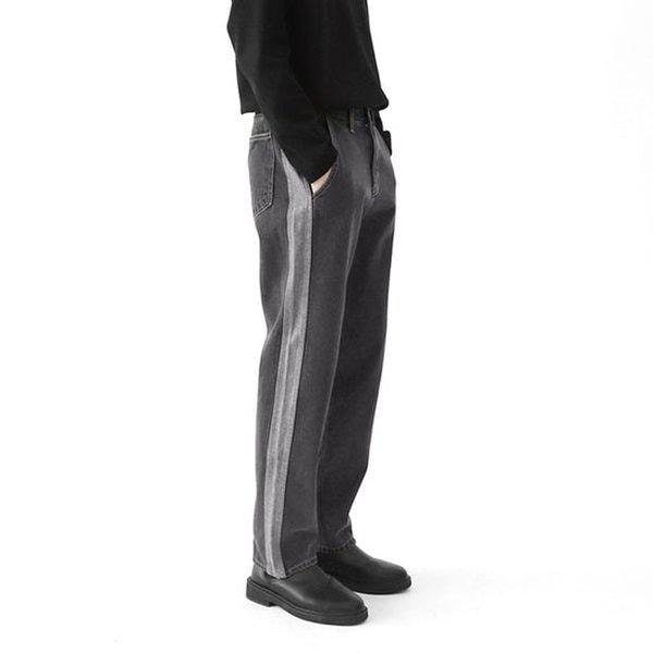 ジーンズ SHL043 1COLOR 男性 テーパードフィット ブラックジン サイド配色 デニムパンツ