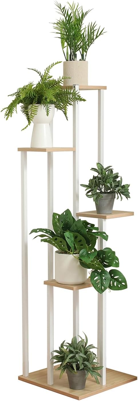 屋内 ディスプレイラック 5段 幅40×奥行40×高さ140cm ホワイト 生活雑貨 小物収納 タワー型 63762