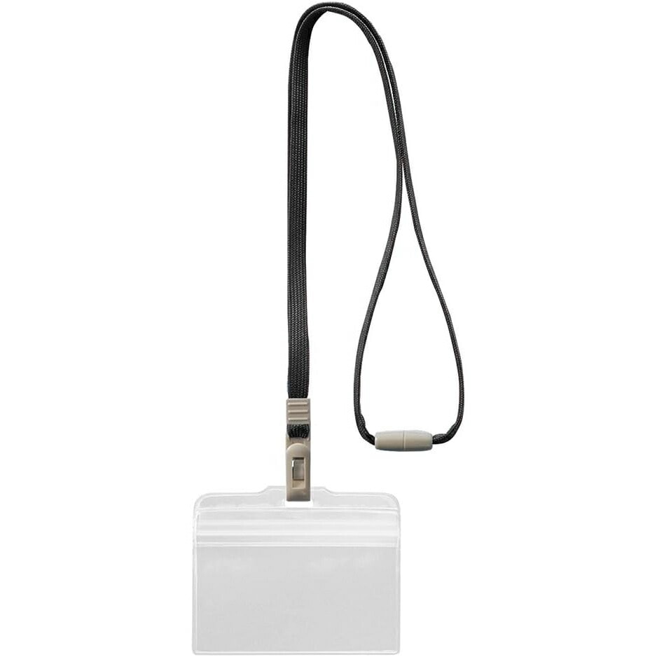 （まとめ買い）ライオン事務器 つりさげ名札 ヨコ型 チャック式 ソフトタイプ 平ひも 10個パック ブラックN77CR-10P（BK） 290-58 [x3]