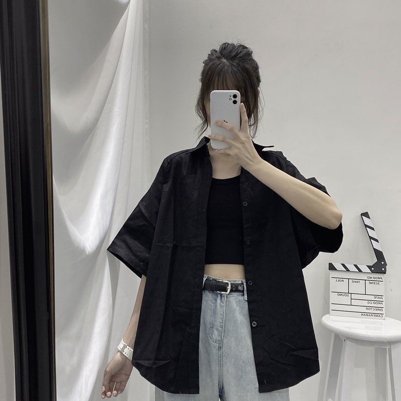 半袖 黒 シャツ レディース 学生 アウター ゆったり 塩系 シャツ レディース トップス 2026856