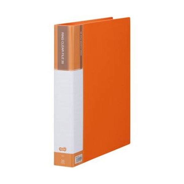 （まとめ）TANOSEE PPクリヤーファイル（差替式）A4タテ 30穴 35ポケット付属 背幅48mm オレンジ 1冊10セット