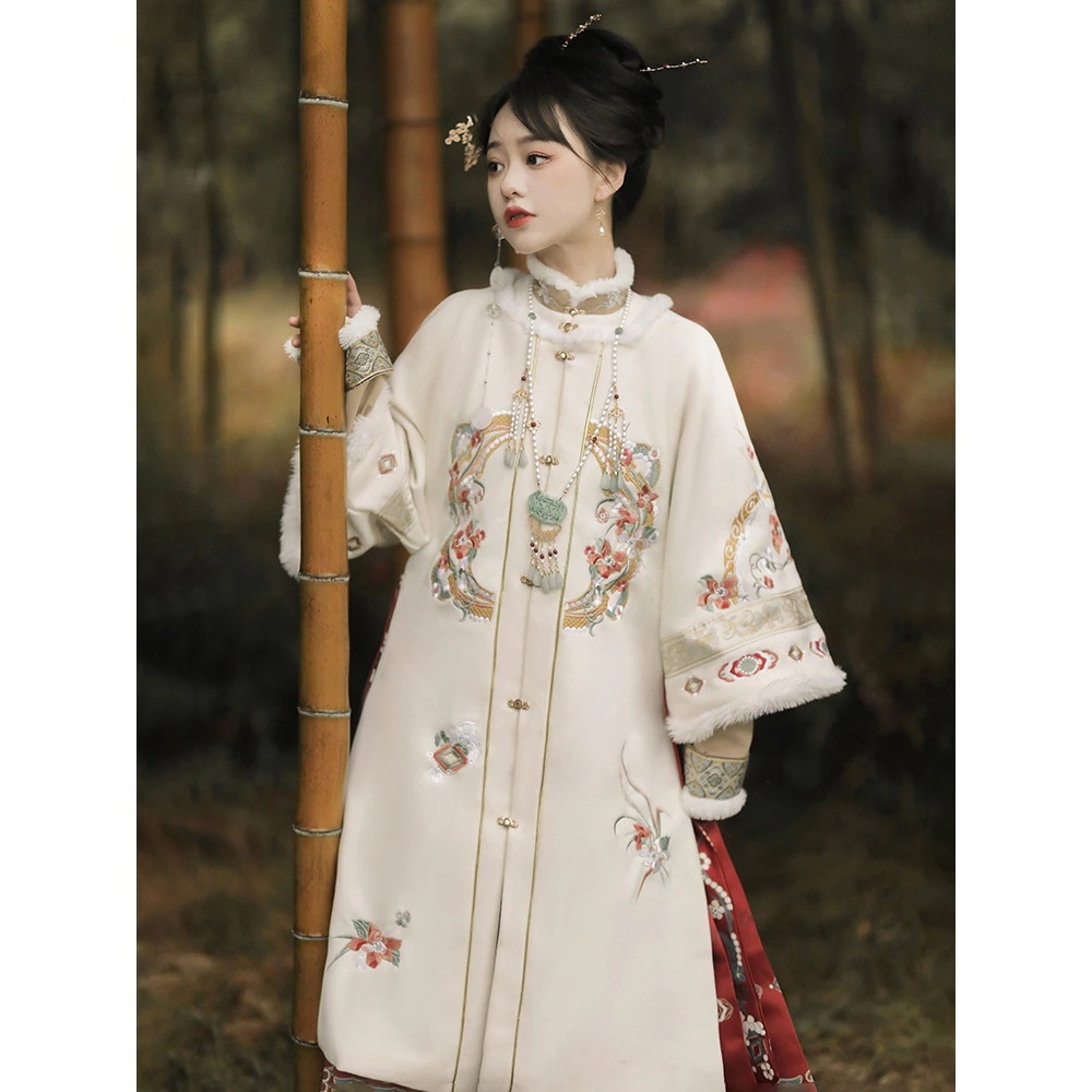 漢服女性用[辰砂]ラウンドカラーコート冬暖かい立ち襟新年戦争ジャケット馬面