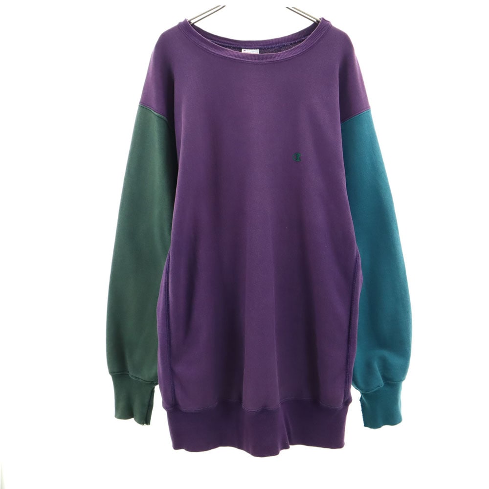 90s リバースウィーブ USA製 オールド 刺繍タグ クレイジーパターン 長袖 スウェット トレーナー XL パープル 裏起毛 メンズ