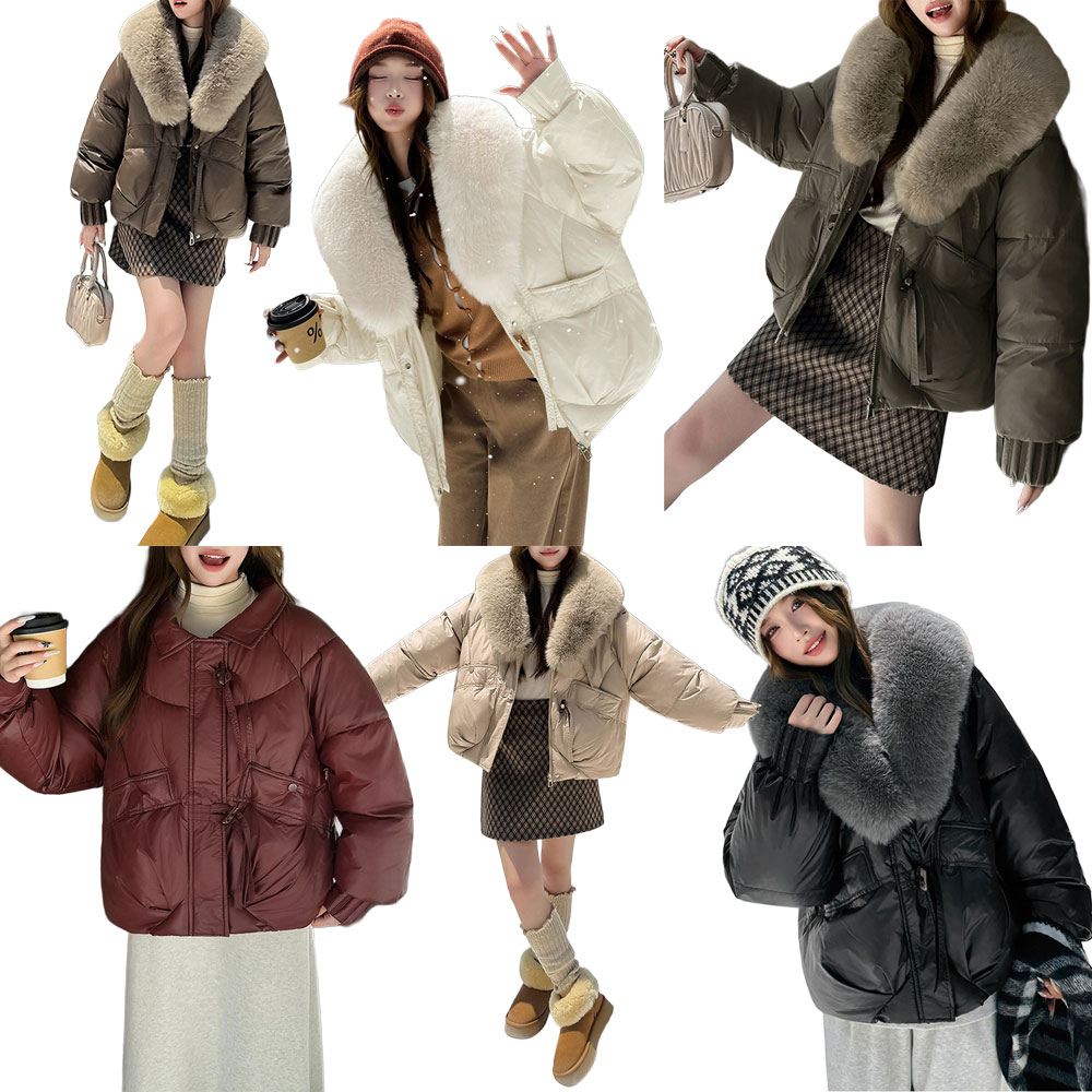 ショート丈フェイクダウンコート 韓国風 ダウンブルゾン エコダウンジャケット ファー襟 中綿アウター レディース ジャンパー 冬服 92NUOXI-001