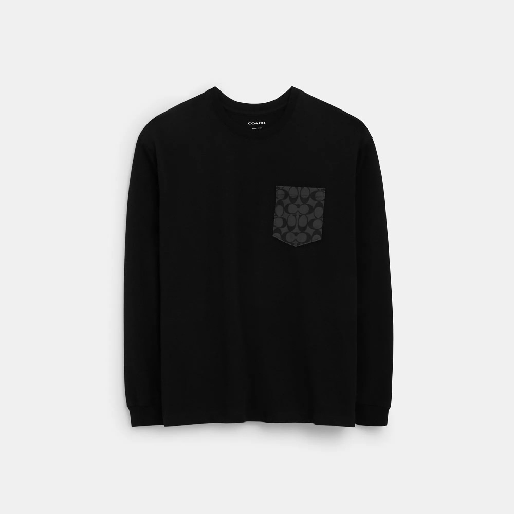 コーチシグネチャーロングスリーブ T シャツオーガニックコットンブラック