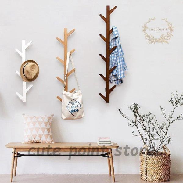 壁掛け フック おしゃれ 木製 小物収納 ツリー ハンガー 収納フック 6/8フック 整理整頓 壁 コート掛け 帽子掛け 鍵ホルダー 省スペース 玄関/洗面所/オフィス用