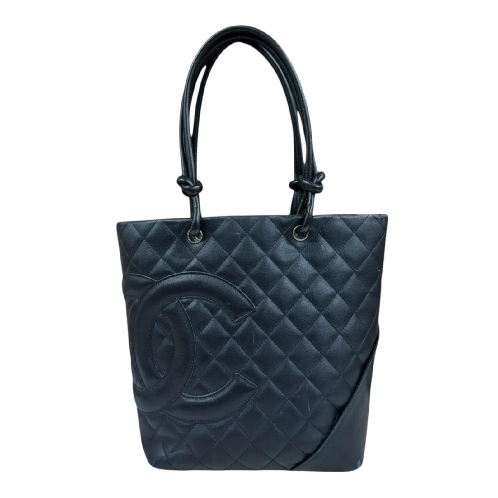 シャネル ミディアムトート カンボン トートバッグ レザー ブラック CHANEL 中古