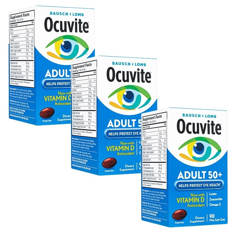 Ocuvite オキュバイト アダルト50+ 90ソフトジェル 3箱セット　Adult 50+ (50プラス) Softgels　海外直送：日時指定不可　国際郵便書留発送
