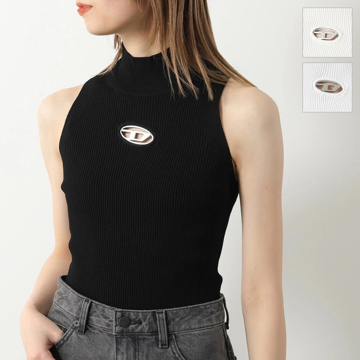 DIESEL ディーゼル タンクトップ M-Onervax-Top A13020 0DLAX レディース ノースリーブ オーバルD リブ ニット ハイネック カラー3色 13,738円
