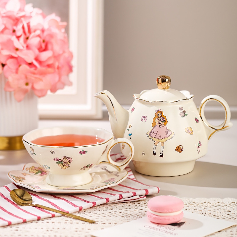 ピンクガールティーポットガールズティーカップ誕生日結婚式のコンパニオンハンドギフトハウスアフタヌーンティーティーセット