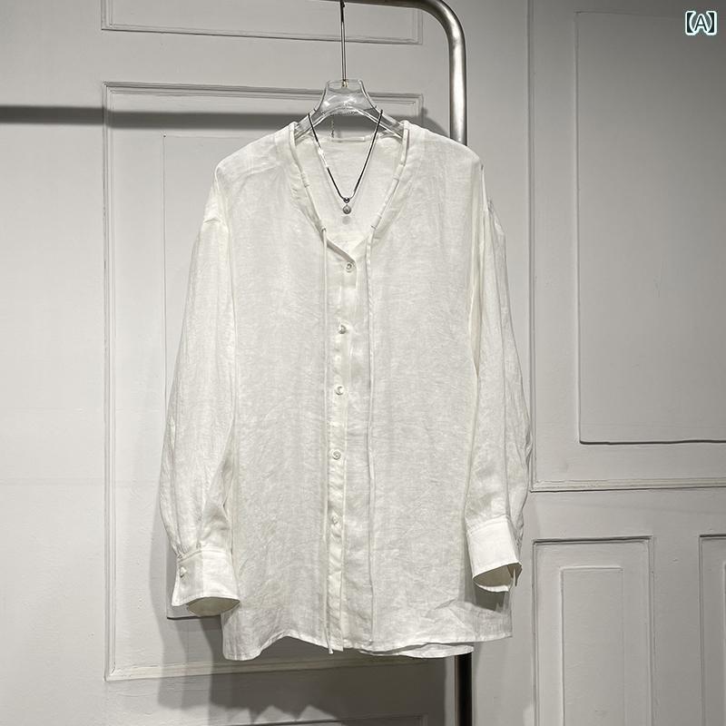 レディース　　シャツ　トップス 長袖 ドローストリング リネンシャツ レディース夏 スリム ハイエンド トップス 6,926円