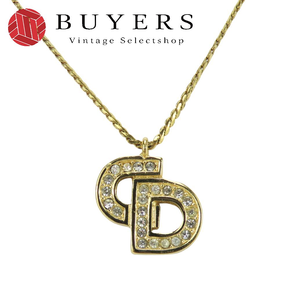 中古 ネックレス メタル ラインストーン ゴールド CDロゴ メッキ アクセサリー レディース 女性