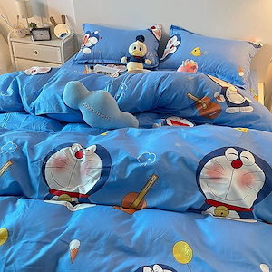 Doraemon 寝具3/4点セット かわいい寝具 ドラえもん 掛け布団カバー 4サイズ 布団カバー ベットシーツ 枕カバー2点 布団セット 柔らかく肌触り 四季通用