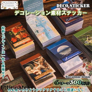 300枚入り 6種類セット コラージュシール フレークシール テッカー ステッカー レトロ 可愛い 手帳素材 スクラップブックス 粘着性