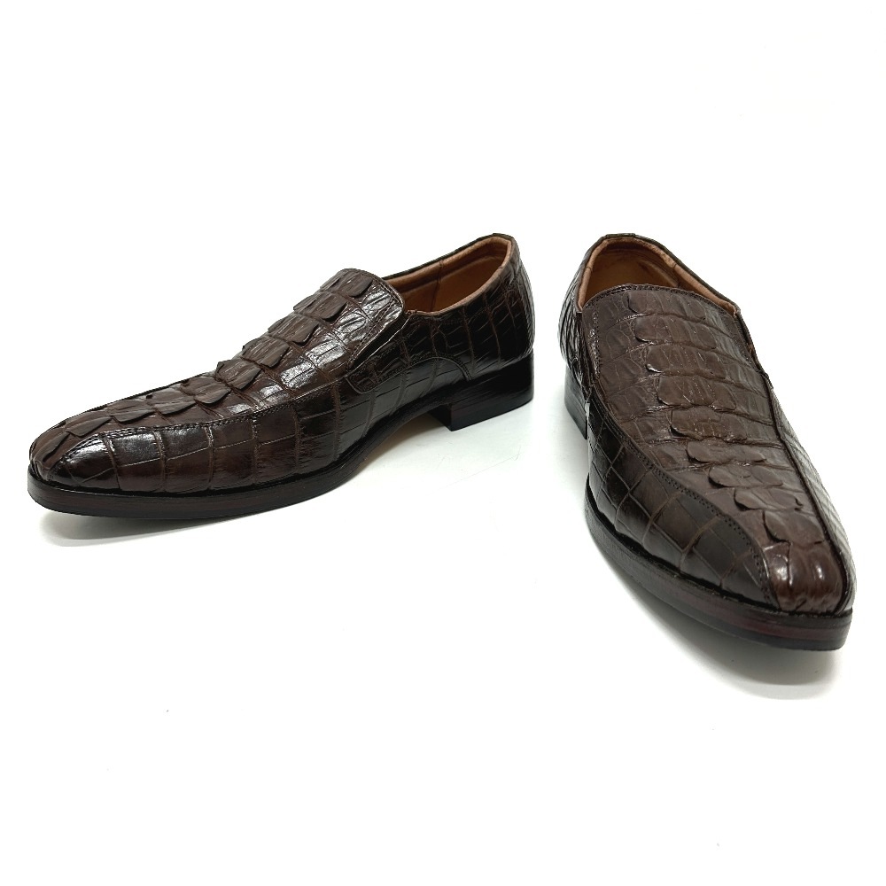 no brand ノーブランド ローファー カイマン ローファー クロコダイル ブラウン