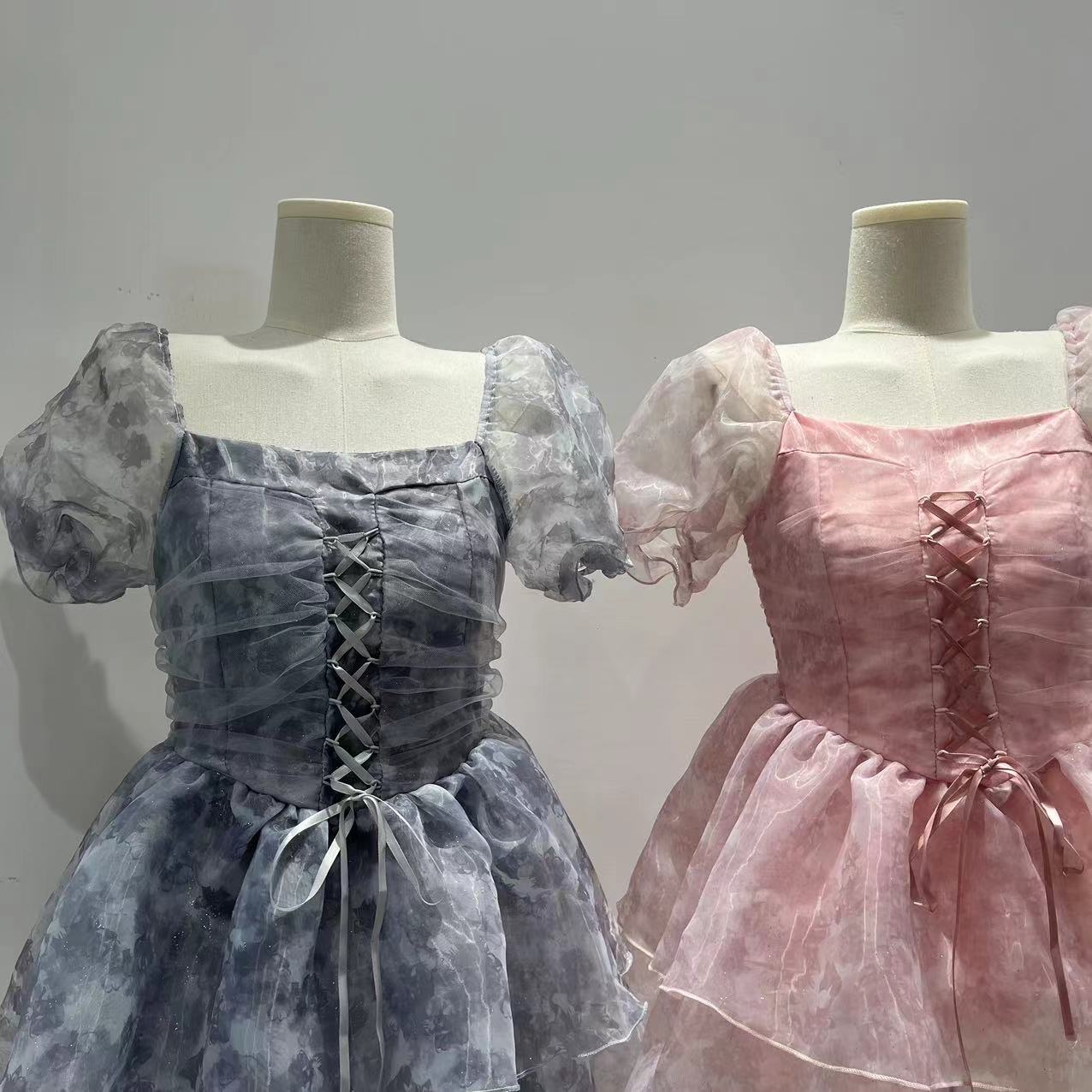 【1つ買うと10つ無料】インク色のバブルスリーブプリンセススカート2025夏のファッションスカートかわいい