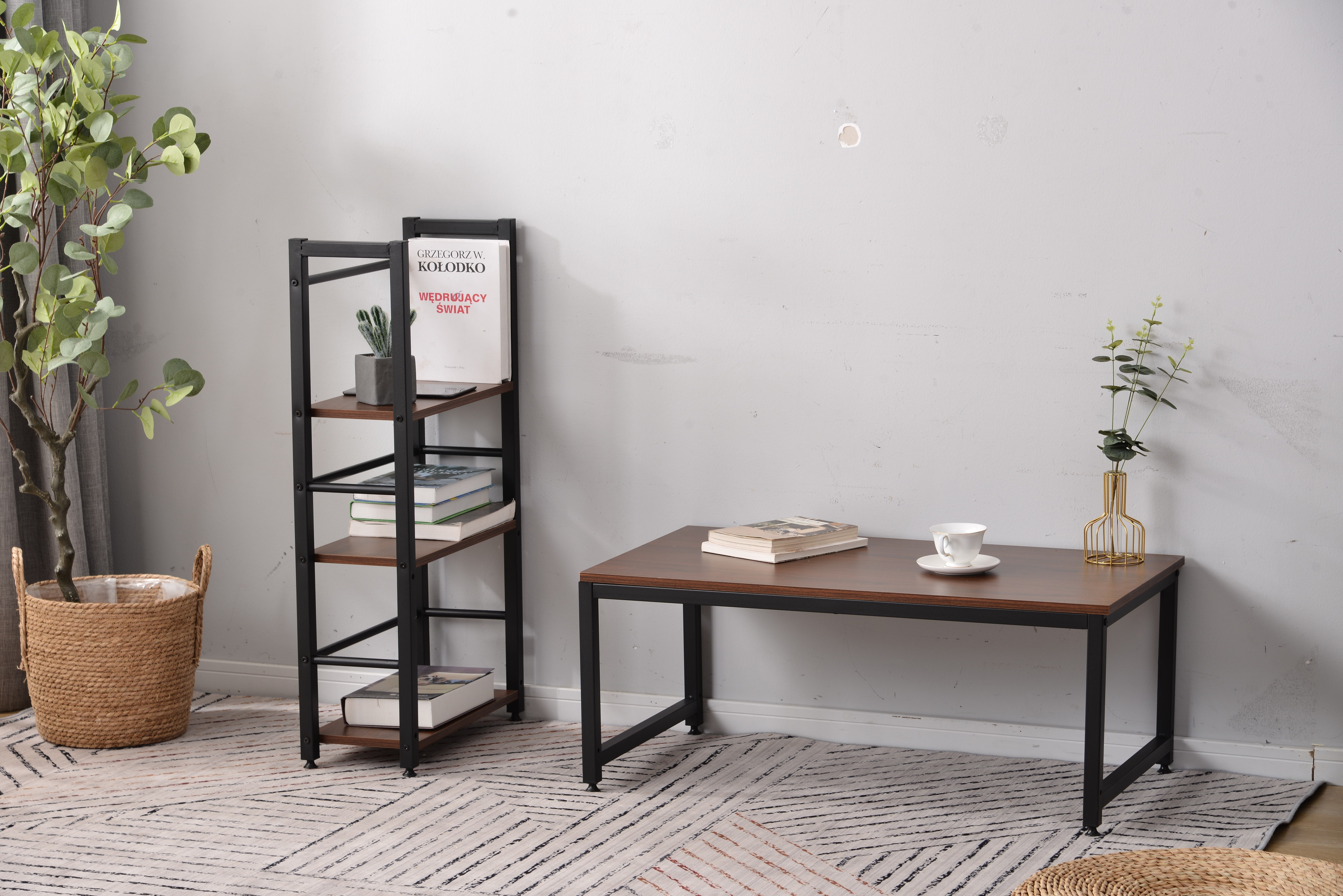 【国内発送,送.料無料】A76【通常価.格4800 大手バイヤー様募集中】【ブラウン】家具专门店 ロータイプデスク パソコンデスク 実用な一体分離両用　溢れる天然木の魅力　省スペース 3段シェルフ付