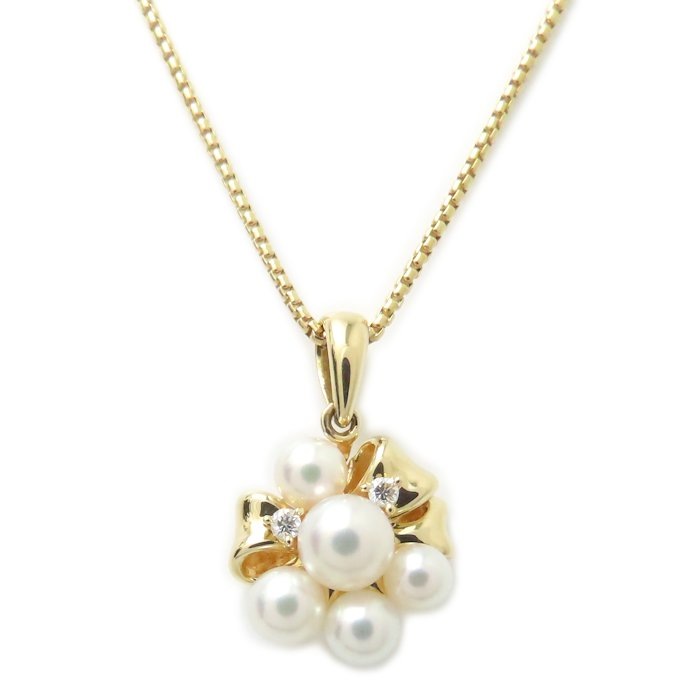 パール ネックレス 真珠3.5～5ミリ ダイヤモンド0.08ct K18YG イエローゴールド レディース/294549【中古】