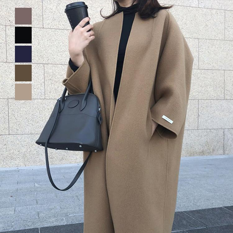 【迅速な出荷】5色 ノーカラーロングコート BIGコート コート アウター ノーカラー チェスターコート ロング丈 大人 上品 オフィス レディース キャメル(Hot623) 4,695円