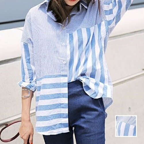 ブラウス シャツ 韓国 ファッション レディース 春 夏 秋 カジュアル コーデ シンプル 定番 セレカジ 20代 30代 40代 2025 マリンテイスト ビッグシルエット 羽織り