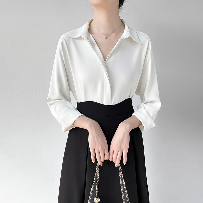 ブラウス ブルー シフォンシャツ レディース 長袖 秋冬 通勤 シャツ トップス ファッション 上品 シンプル フォーマル オフィス ビジネス