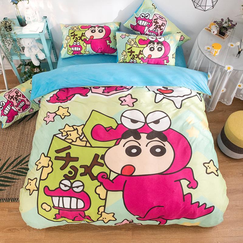 冬のクレヨンしんちゃん4点セット プラスベルベット布団カバー付きコーラルベルベット学生寮ベッドキルトカバーセット ベッドキルト3点セット