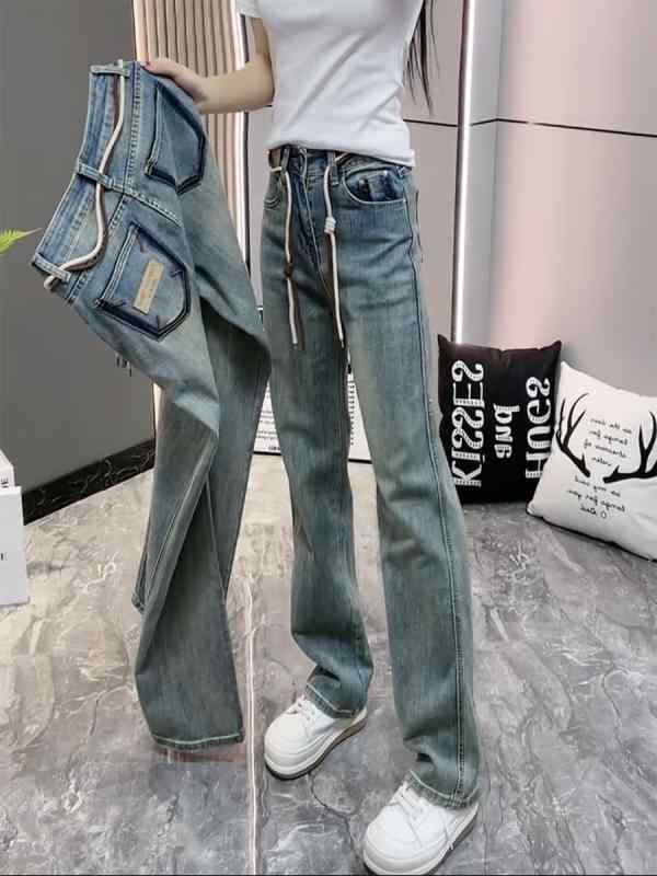 レディース ファッション カジュアル おしゃれ ナロー ストレッチストレートジーンズ 早春 大きいサイズ スリム 刺繍 長 ワイドレッグ パンツ