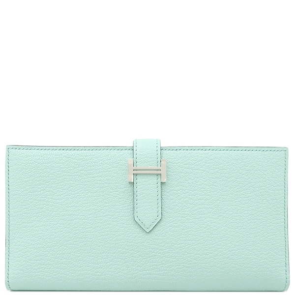 エルメス HERMES 長財布 ベアンスフレ シェーブル ブルー系 シルバー金具 新品 未使用 水色 二つ折り財布 B刻印（2023年製） 【箱】【中古】