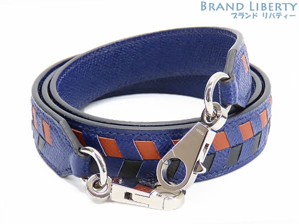 レアほぼ新品エルメスバンドリエールトレサージュドゥキュイールショルダーストラップブルーアンクルブリックブラック