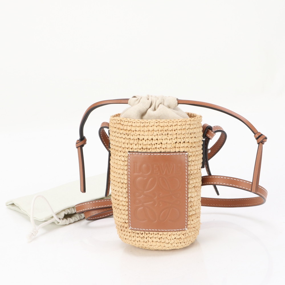 新品同様 アナグラム シリンダーポケット ラフィア ストロー レザー ショルダーバッグ 斜め掛け ハンド トート レディース EUE BC8-6 中古