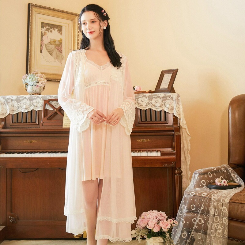 ホワイト/ピンク/パープル レディース　パジャマ　長袖　ルームウェア レディース ナイトウェア ナイトドレス　春秋　ガウン　コットン　 かわいい　ホームウエア　女性 4,828円