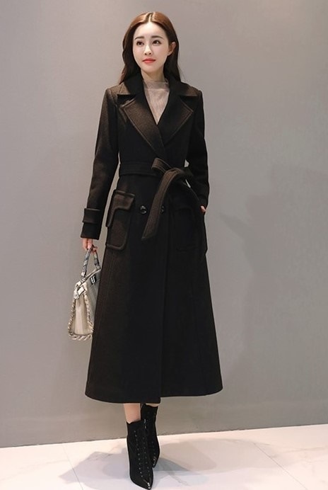 5199.ロング丈ウールコート（ブラック）2019 春夏 sale アウター ジャケット 美ライン おしゃれ きれいめ オーバーサイズ オフィス ビジネス お出かけ パーティー 女子会 普段使い 通勤