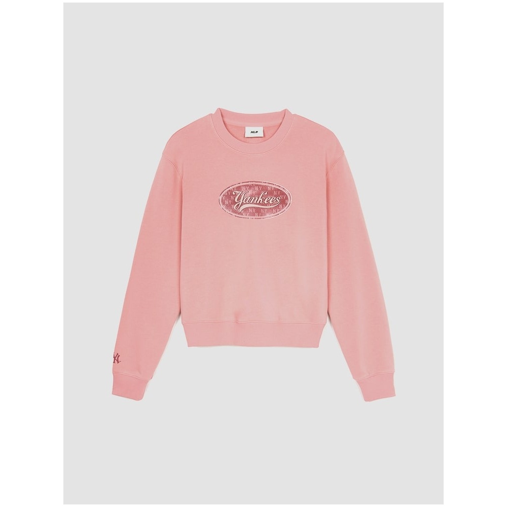 MLB 女性用ビンテージサークルモノグラムクロップスウェットシャツ NY (Mg.ピンク) QHHC3FMTM1244-50PKM