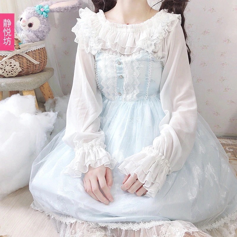 春夏の新スタイル日本の女の子ライトロードレスロリータjskブルーソフトガールサスペンダーロリータドレス女性用