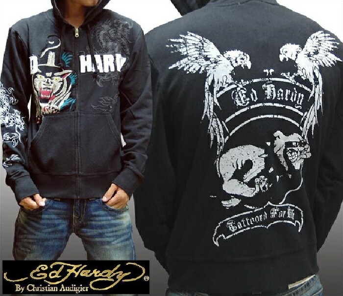 セール エドハーディー 200種類の品揃え Ed Hardy メンズ ジップアップ パーカー FIERCE PANTHER ブラック エドハーディー 正規品 インポート セレブ ファッショ